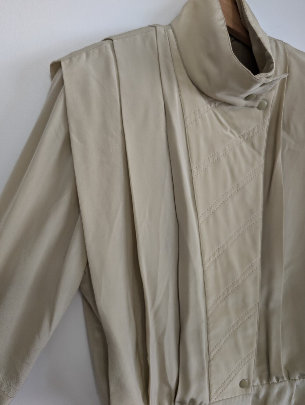 Vintage Italian Silk Blouse 80's Oversized XS Pleated Tan Shirt Pancaldi&B Italy